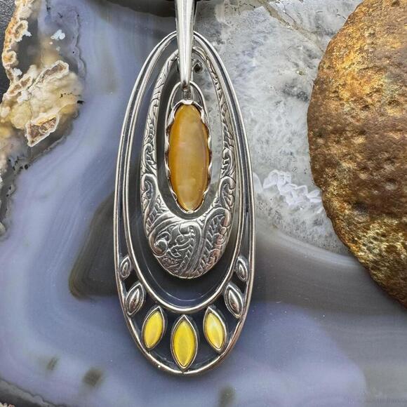 Carolyn Pollack Sterling Silver & Brass Yellow Mother of Pearl Enhancer Pendant - Picture 6 of 10